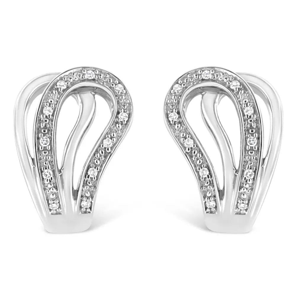 .925 Sterling Silver Pave-Set Diamond Accent Horseshoe Hoop Earring (I-J Color, I1-I2 Clarity) - Bijoux-NYC Direct