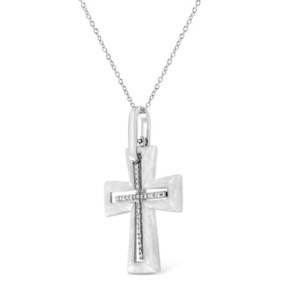 .925 Sterling Silver Prong-Set Diamond Accent Cross 18" Pendant Necklace (I-J Color, I1-I2 Clarity) - Bijoux-NYC Direct