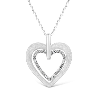 .925 Sterling Silver Prong-Set Diamond Accent Double Heart 18" Pendant Necklace (I-J Color, I1-I2 Clarity) - Bijoux-NYC Direct