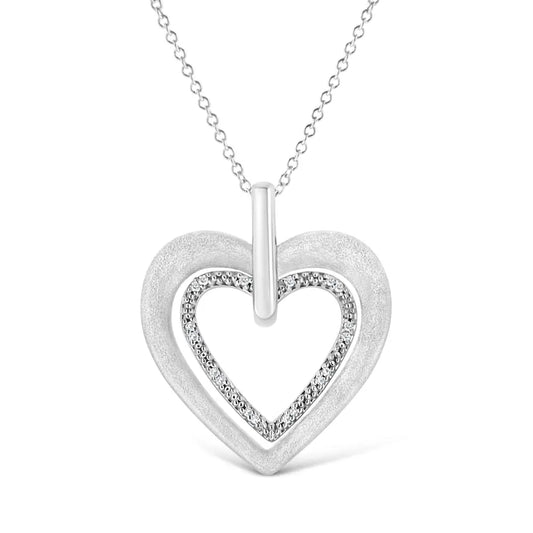 .925 Sterling Silver Prong-Set Diamond Accent Double Heart 18" Pendant Necklace (I-J Color, I1-I2 Clarity) - Bijoux-NYC Direct