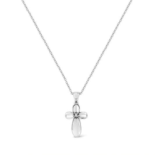 .925 Sterling Silver Prong-Set Diamond Accent Floral Cross 18" Pendant Necklace (I-J Color, I1-I2 Clarity) - Bijoux-NYC Direct