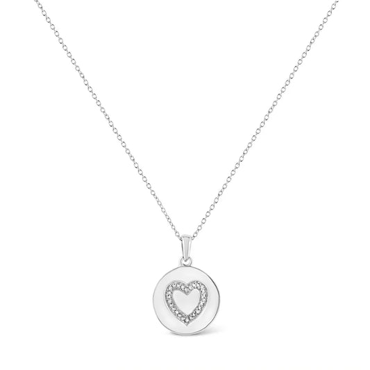 .925 Sterling Silver Prong-Set Diamond Accent Heart Emblemed 18" Pendant Necklace (I-J Color, I1-I2 Clarity) - Bijoux-NYC Direct