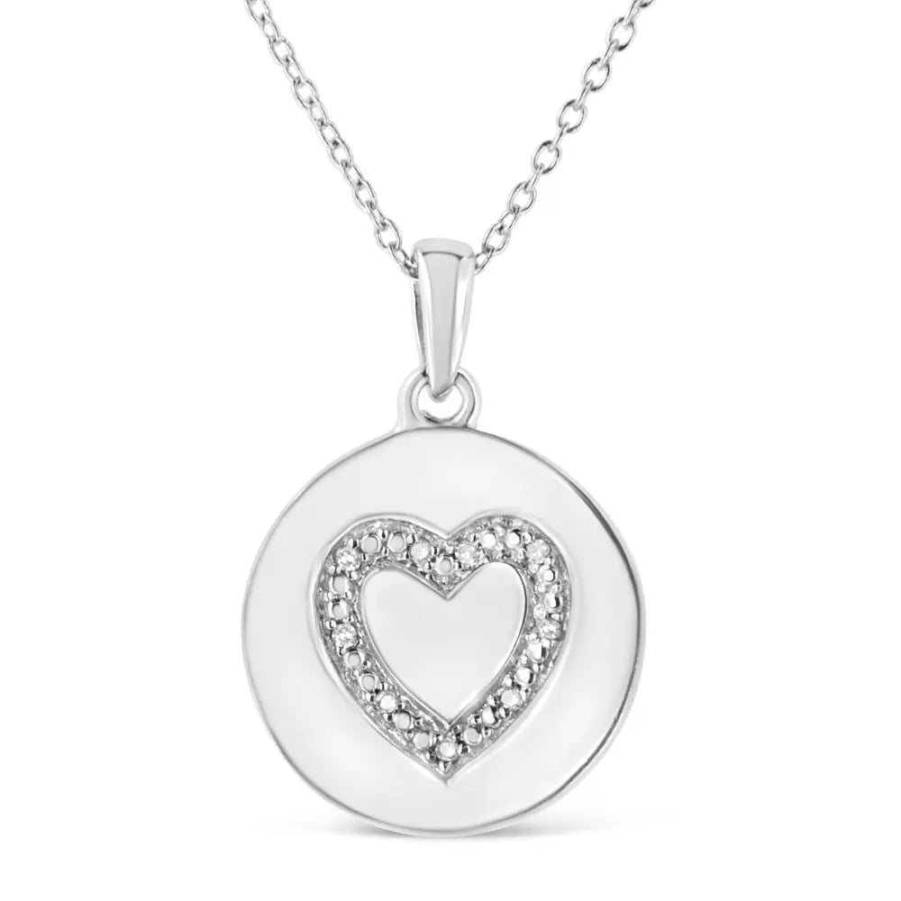 .925 Sterling Silver Prong-Set Diamond Accent Heart Emblemed 18" Pendant Necklace (I-J Color, I1-I2 Clarity) - Bijoux-NYC Direct
