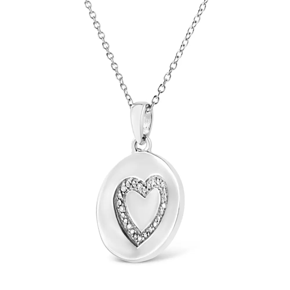 .925 Sterling Silver Prong-Set Diamond Accent Heart Emblemed 18" Pendant Necklace (I-J Color, I1-I2 Clarity) - Bijoux-NYC Direct