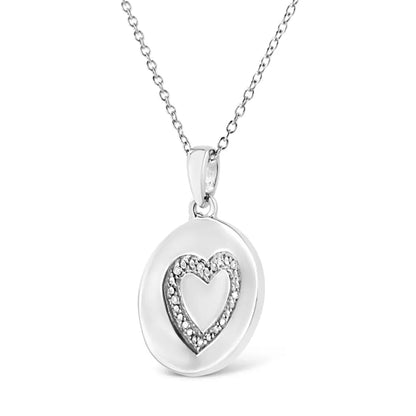 .925 Sterling Silver Prong-Set Diamond Accent Heart Emblemed 18" Pendant Necklace (I-J Color, I1-I2 Clarity) - Bijoux-NYC Direct
