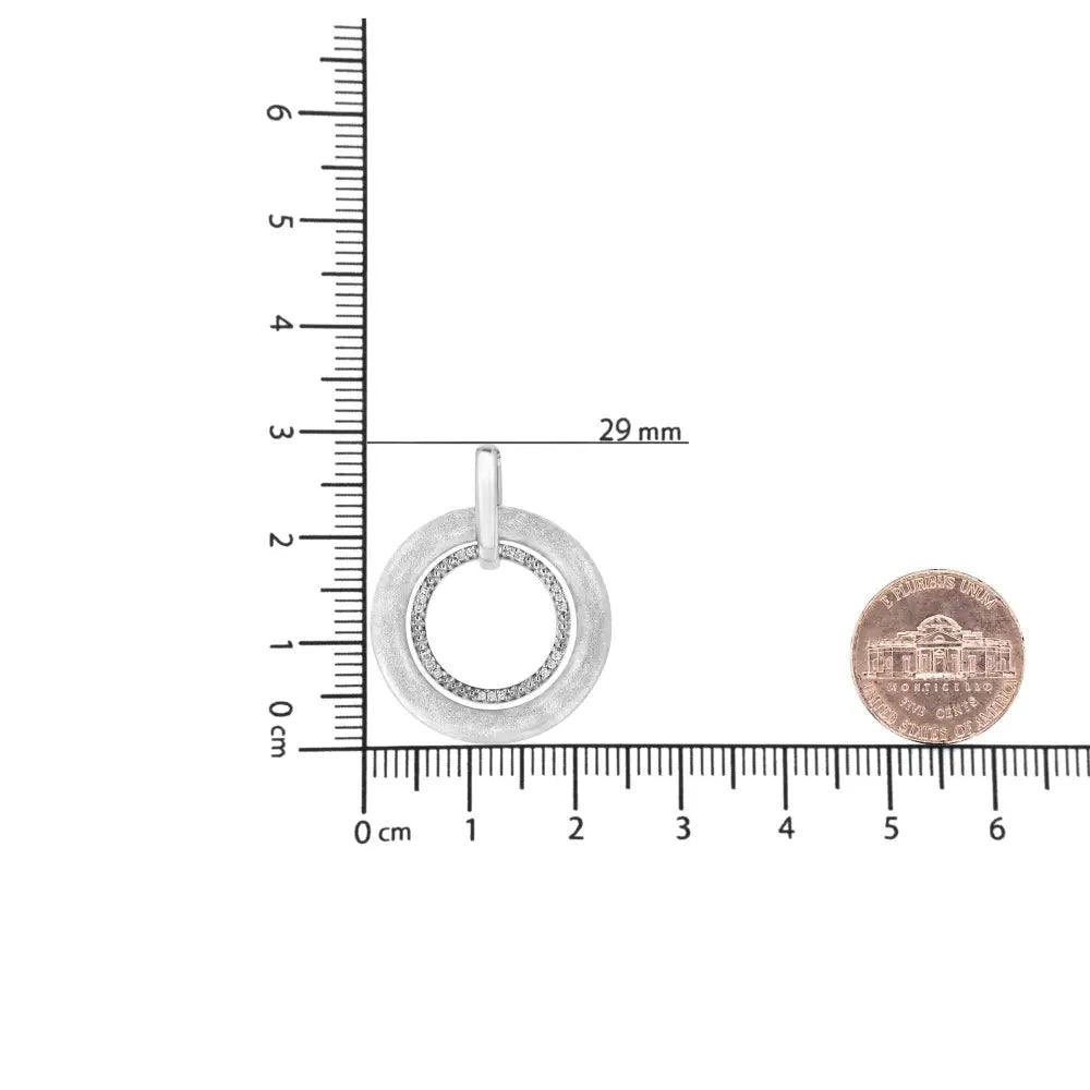Diamond double circle satin pendant in sterling silver 1/20 cttw bijoux-nyc direct