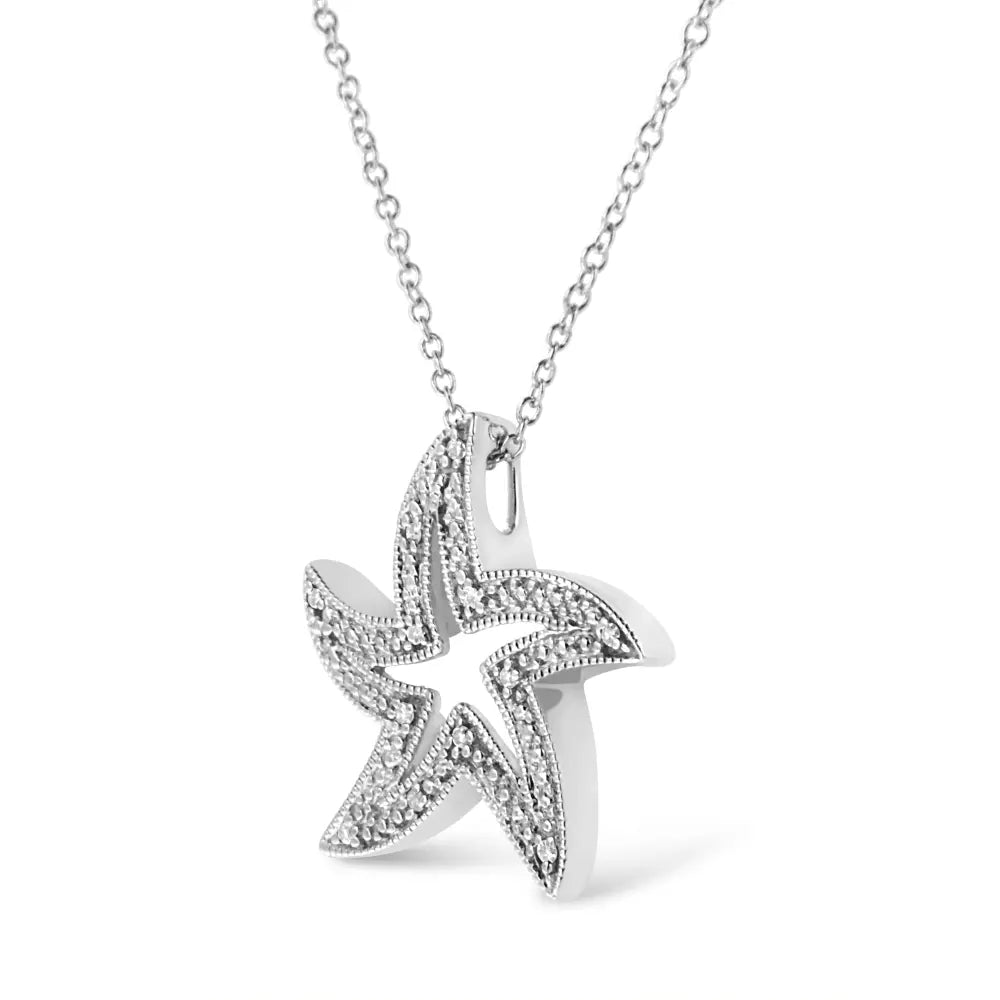 .925 Sterling Silver Prong-Set Diamond Accent Starfish 18" Pendant Necklace (I-J Color, I1-I2 Clarity) - Bijoux-NYC Direct