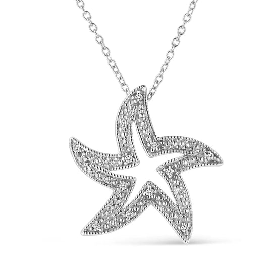 .925 Sterling Silver Prong-Set Diamond Accent Starfish 18" Pendant Necklace (I-J Color, I1-I2 Clarity) - Bijoux-NYC Direct