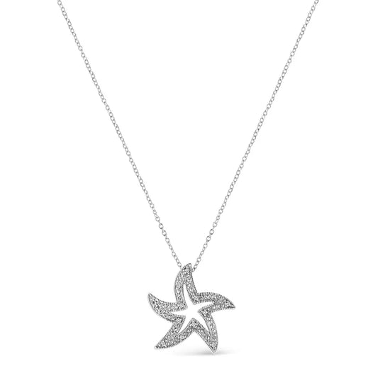 .925 Sterling Silver Prong-Set Diamond Accent Starfish 18" Pendant Necklace (I-J Color, I1-I2 Clarity) - Bijoux-NYC Direct