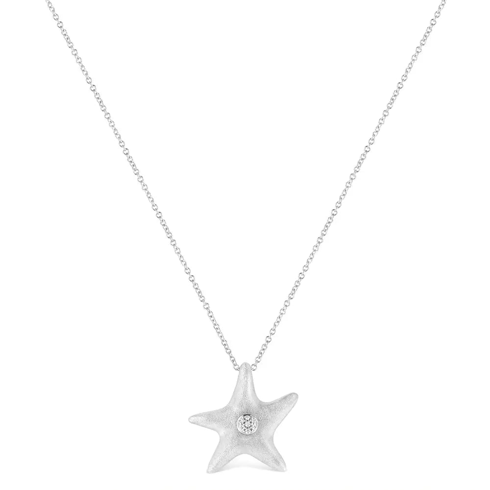 .925 Sterling Silver Prong-Set Diamond Accent Starfish Pendant Necklace (I-J Color, I1-I2 Clarity) - Size 18" - Bijoux-NYC Direct