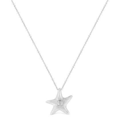 .925 Sterling Silver Prong-Set Diamond Accent Starfish Pendant Necklace (I-J Color, I1-I2 Clarity) - Size 18" - Bijoux-NYC Direct