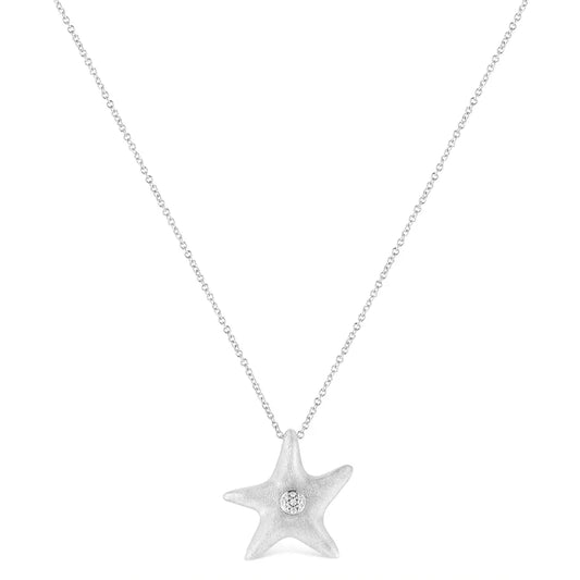 .925 Sterling Silver Prong-Set Diamond Accent Starfish Pendant Necklace (I-J Color, I1-I2 Clarity) - Size 18" - Bijoux-NYC Direct