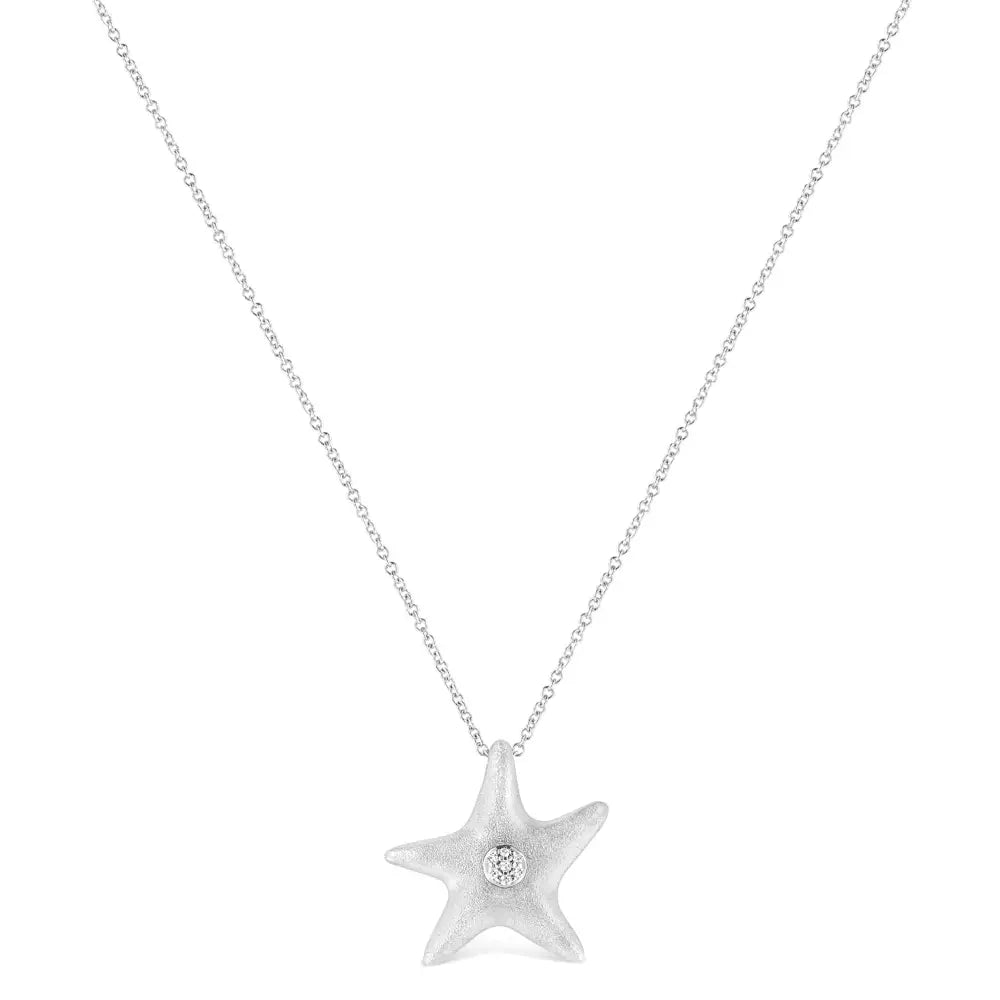 Diamond starfish pendant necklace in sterling silver 1/30 cttw 18 inch bijoux-nyc direct
