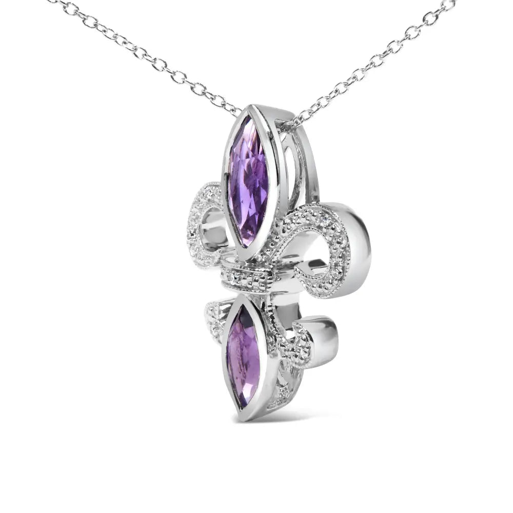 .925 sterling silver purple amethyst marquise and diamond accent fleur de lis pendant necklace (h i color si1 si2 clarity) size