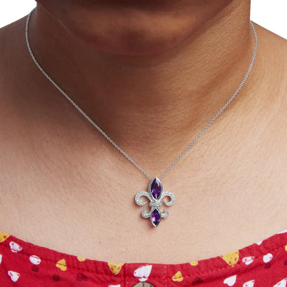 .925 sterling silver purple amethyst marquise and diamond accent fleur de lis pendant necklace (h i color si1 si2 clarity) size