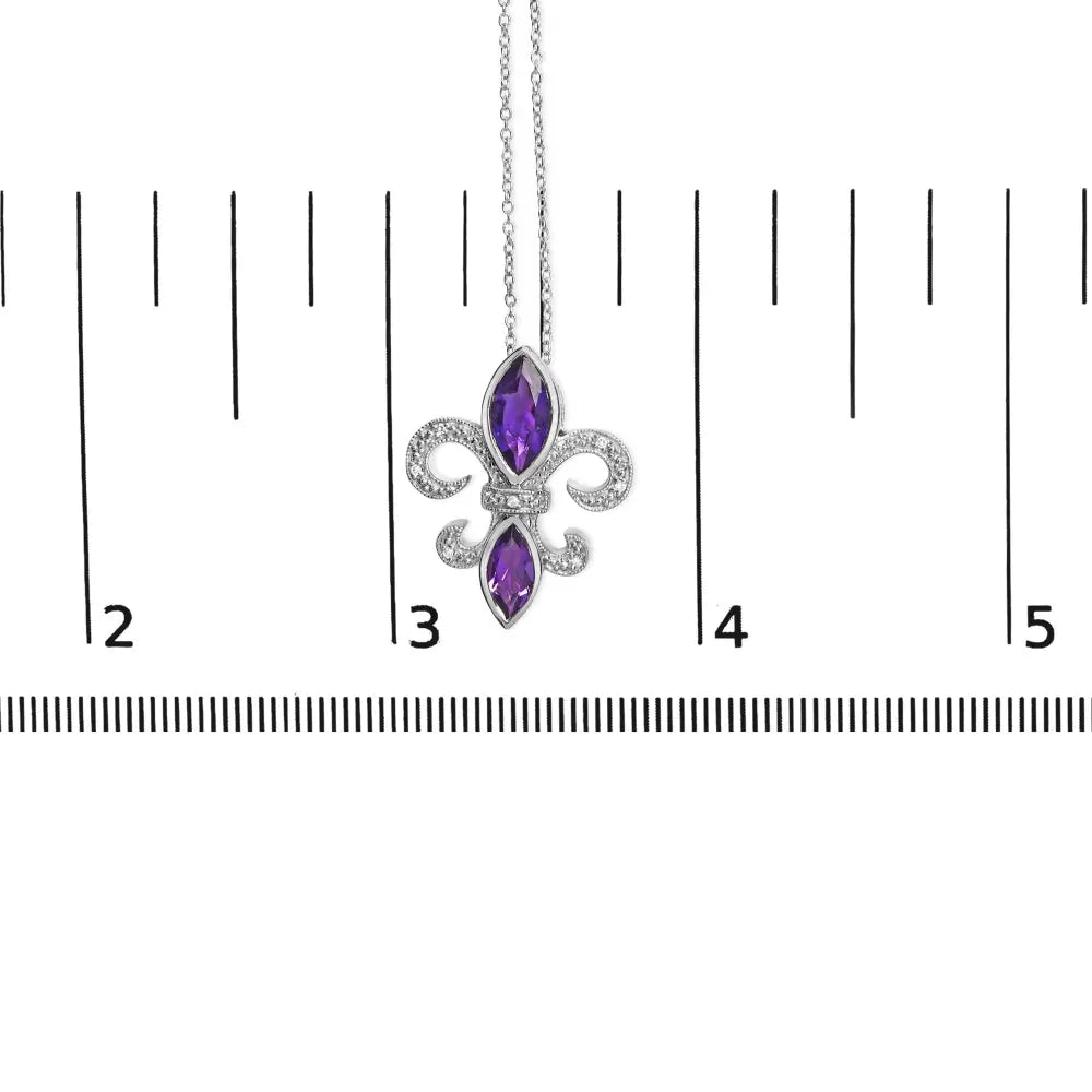 Sterling silver amethyst fleur de lis diamond pendant necklace 18 inch bijoux-nyc direct