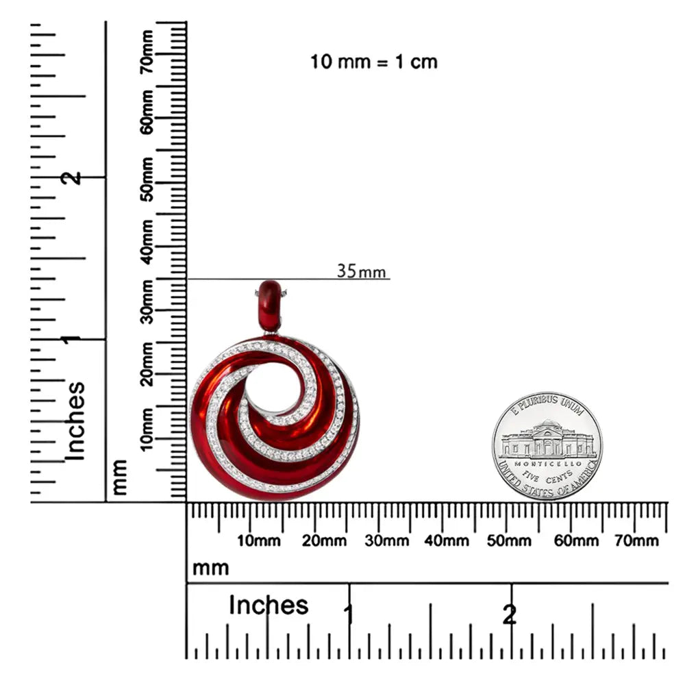 Sterling silver red enamel swirl medallion 0.50ct diamond 18 inch necklace bijoux-nyc direct