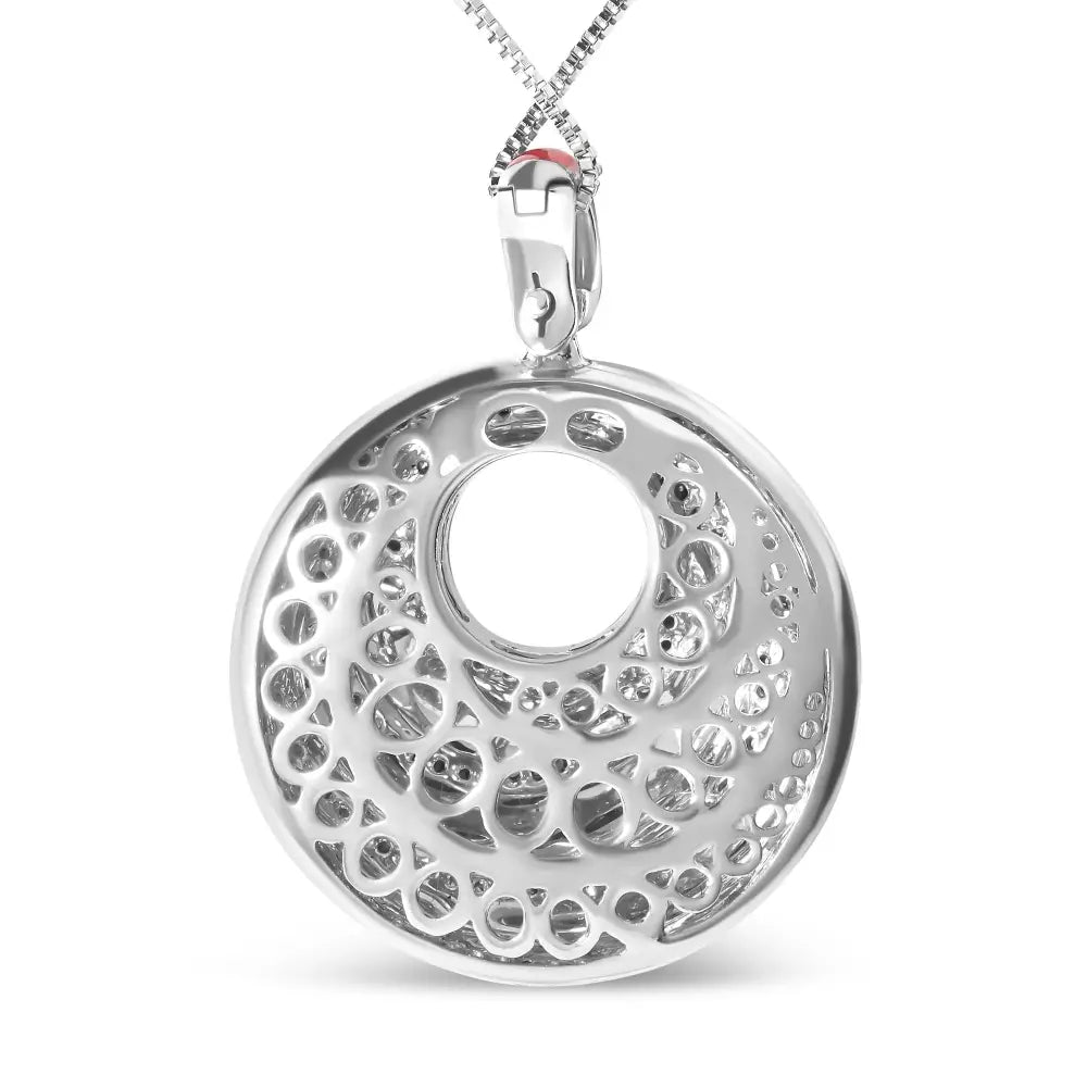 Sterling silver red enamel swirl medallion 0.50ct diamond 18 inch necklace bijoux-nyc direct