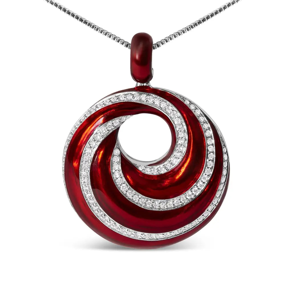 Sterling silver red enamel swirl medallion 0.50ct diamond 18 inch necklace bijoux-nyc direct