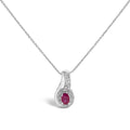 Sterling silver oval ruby and diamond milgrain swirl pendant necklace 18 bijoux-nyc direct