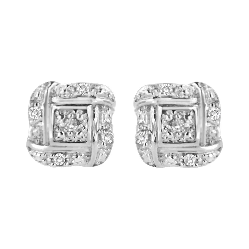 .925 Sterling Silver Round-Cut Diamond Accent Swirl Square Knot Stud Earrings (H-I Color, I2-I3 Clarity) - Bijoux-NYC Direct