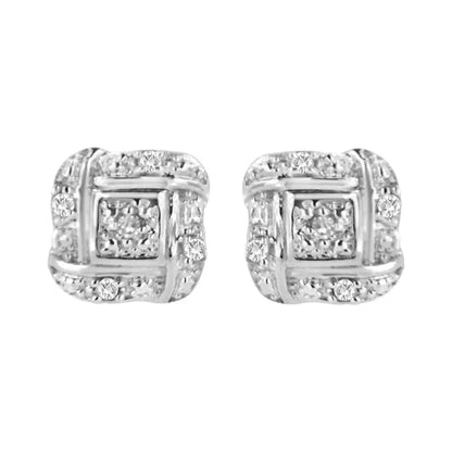 .925 Sterling Silver Round-Cut Diamond Accent Swirl Square Knot Stud Earrings (H-I Color, I2-I3 Clarity) - Bijoux-NYC Direct