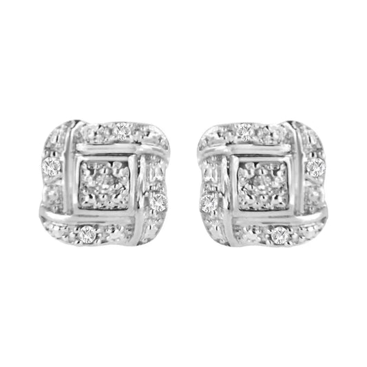 .925 Sterling Silver Round-Cut Diamond Accent Swirl Square Knot Stud Earrings (H-I Color, I2-I3 Clarity) - Bijoux-NYC Direct