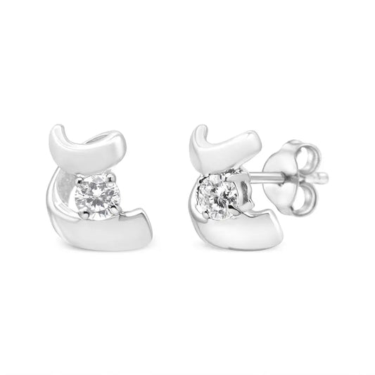 .925 Sterling Silver Round Cut Diamond Fashion Earrings (0.10 cttw, I-J Color, I2-I3 Clarity) - Bijoux-NYC Direct