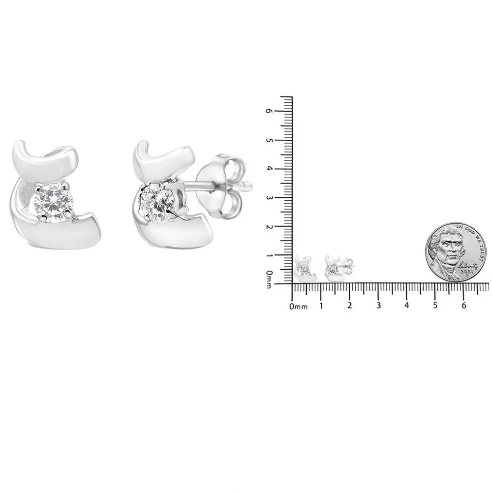 .925 Sterling Silver Round Cut Diamond Fashion Earrings (0.10 cttw, I-J Color, I2-I3 Clarity) - Bijoux-NYC Direct