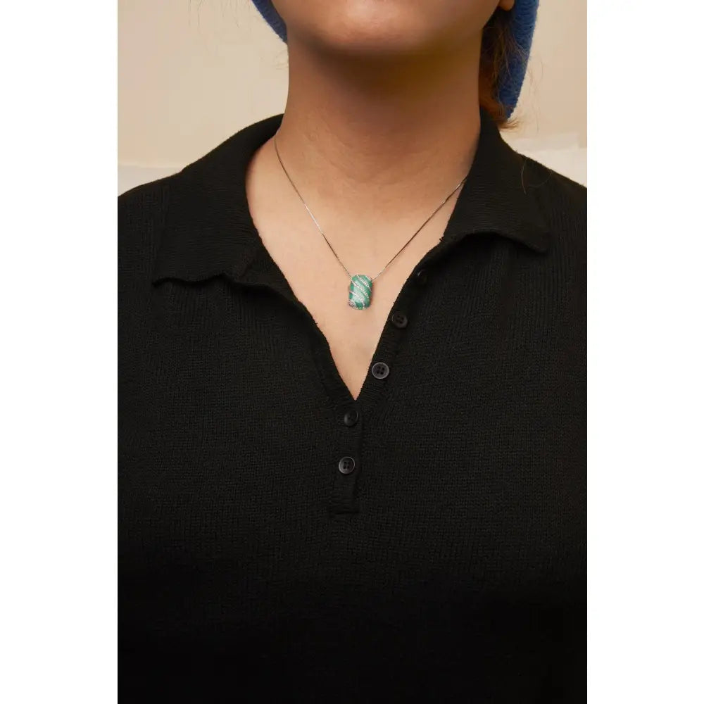 Sterling silver turquoise enamel 1/2 cttw diamond block 18’’ pendant necklace bijoux-nyc direct