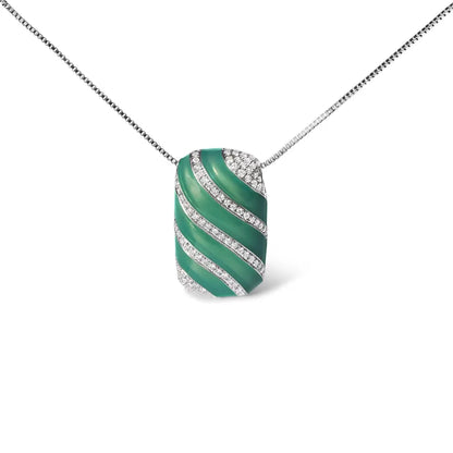 .925 sterling silver turquoise enamel and 1/2 cttw diamond block 18’’ pendant necklace (f g color vs1 vs2 clarity)