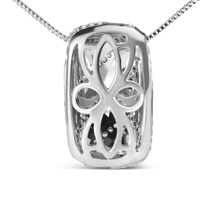 .925 sterling silver turquoise enamel and 1/2 cttw diamond block 18’’ pendant necklace (f g color vs1 vs2 clarity)