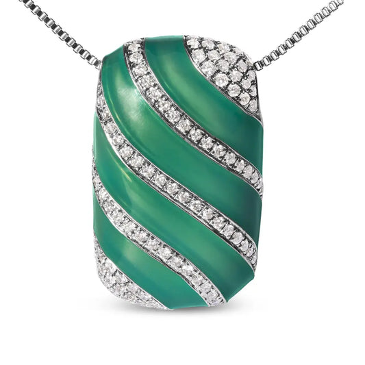 .925 sterling silver turquoise enamel and 1/2 cttw diamond block 18’’ pendant necklace (f g color vs1 vs2 clarity)
