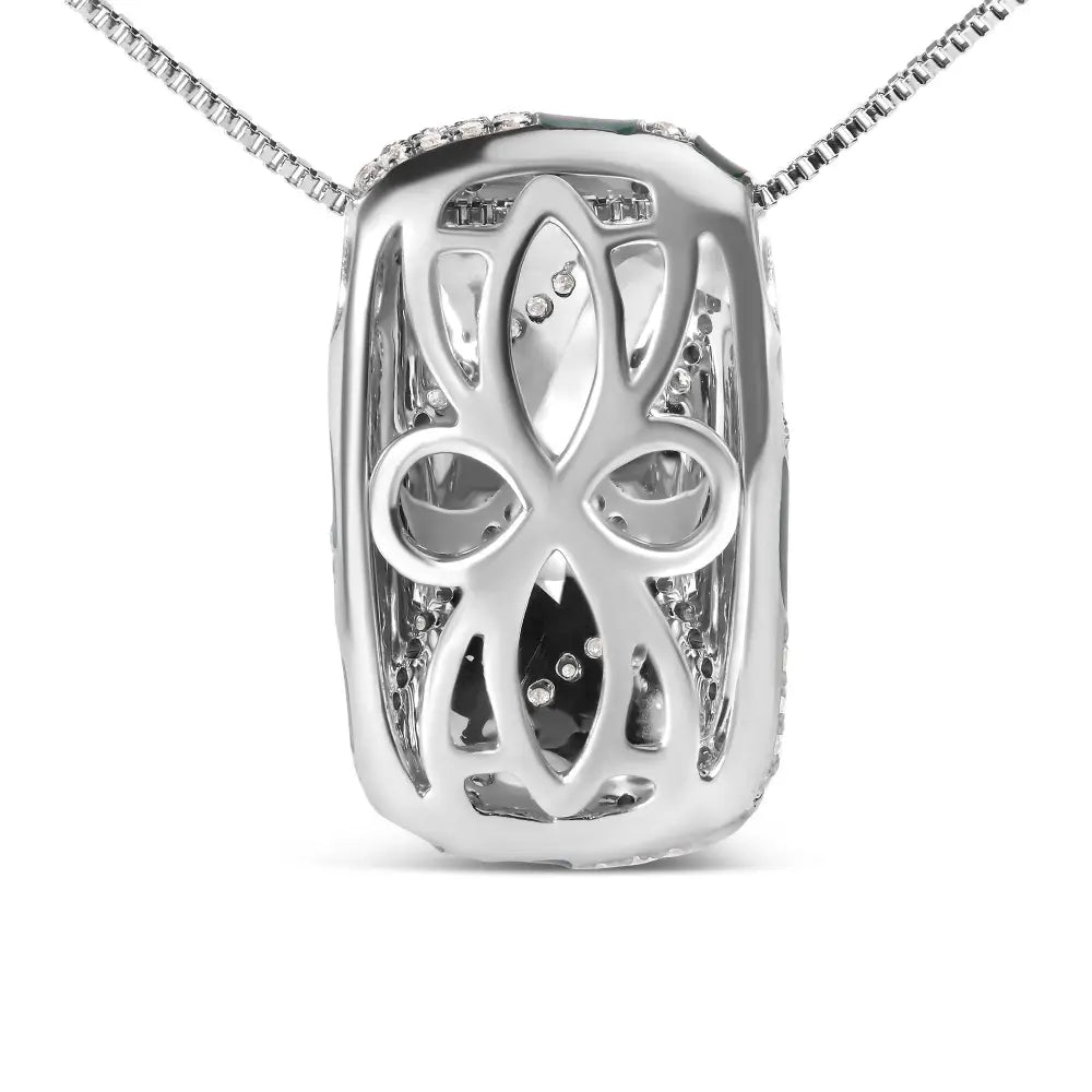 Sterling silver turquoise enamel 1/2 cttw diamond block 18’’ pendant necklace bijoux-nyc direct