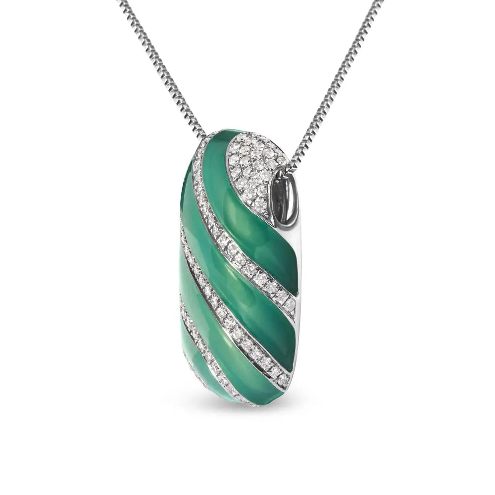 Sterling silver turquoise enamel 1/2 cttw diamond block 18’’ pendant necklace bijoux-nyc direct