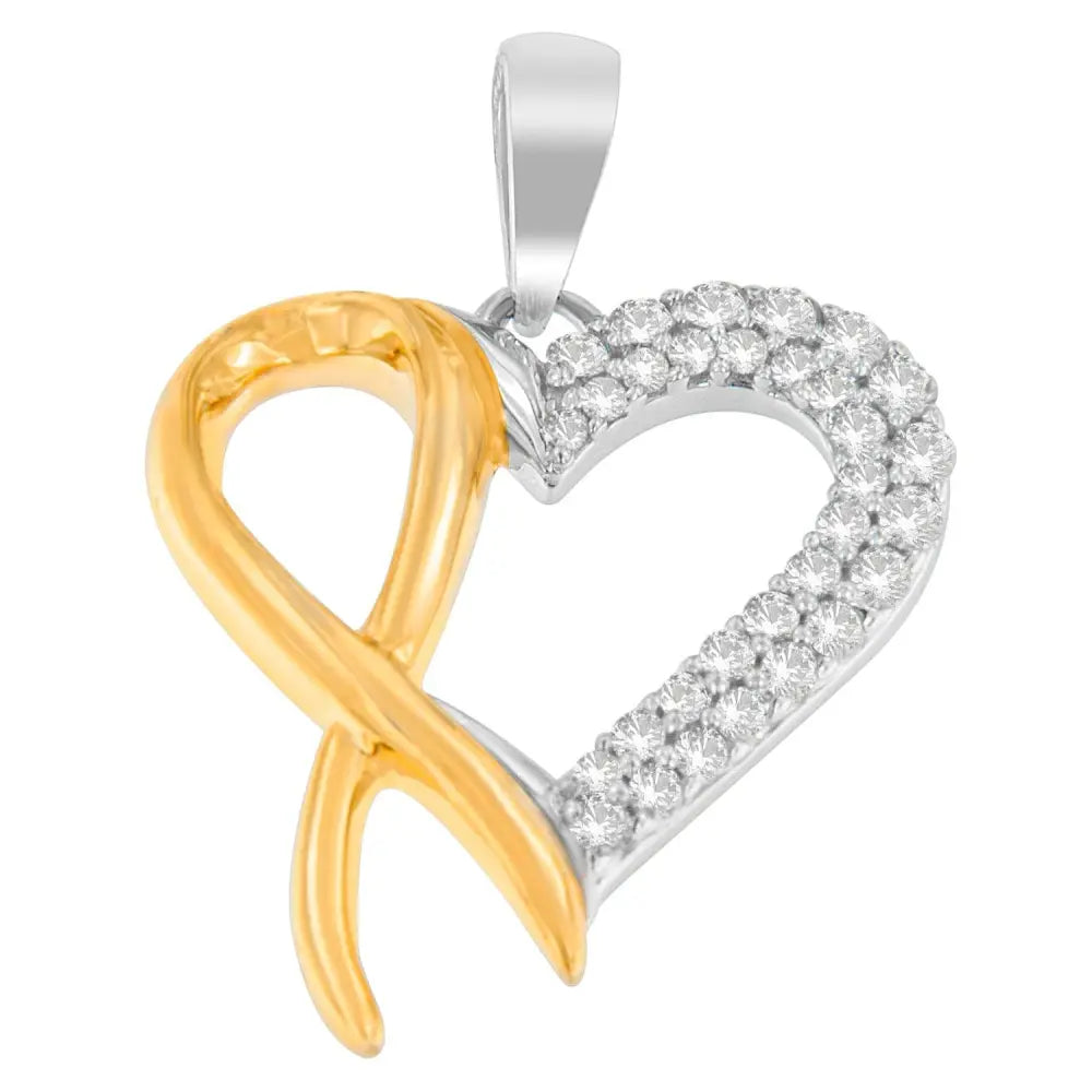 .925 Sterling Silver Two Toned 1/4 cttw Round Cut Diamond Pendant Necklace (H-I, I2-I3) - Bijoux-NYC Direct