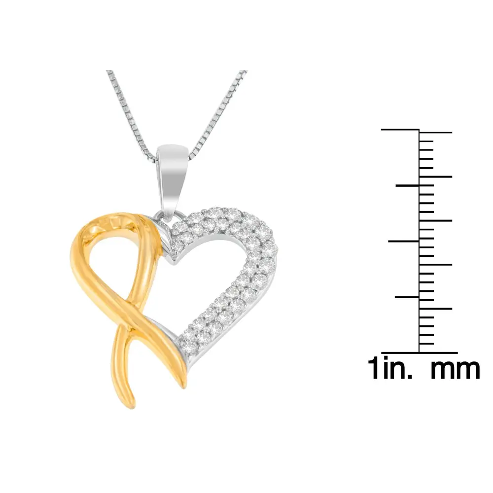 .925 Sterling Silver Two Toned 1/4 cttw Round Cut Diamond Pendant Necklace (H-I, I2-I3) - Bijoux-NYC Direct
