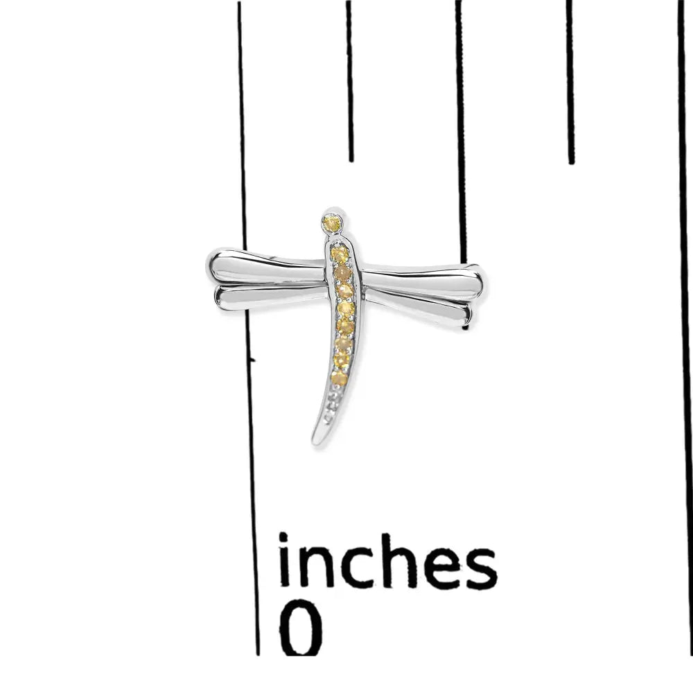 .925 Sterling Silver Yellow Diamond Accent Dragonfly Stud Earrings (Yellow Color, I2-I3 Clarity) - Bijoux-NYC Direct