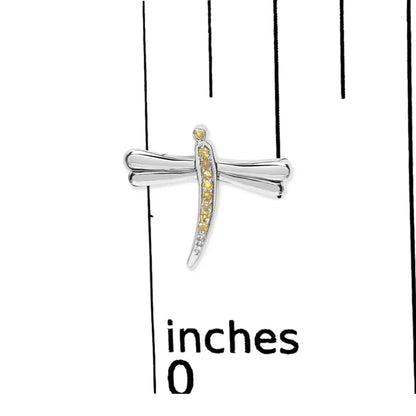 .925 Sterling Silver Yellow Diamond Accent Dragonfly Stud Earrings (Yellow Color, I2-I3 Clarity) - Bijoux-NYC Direct