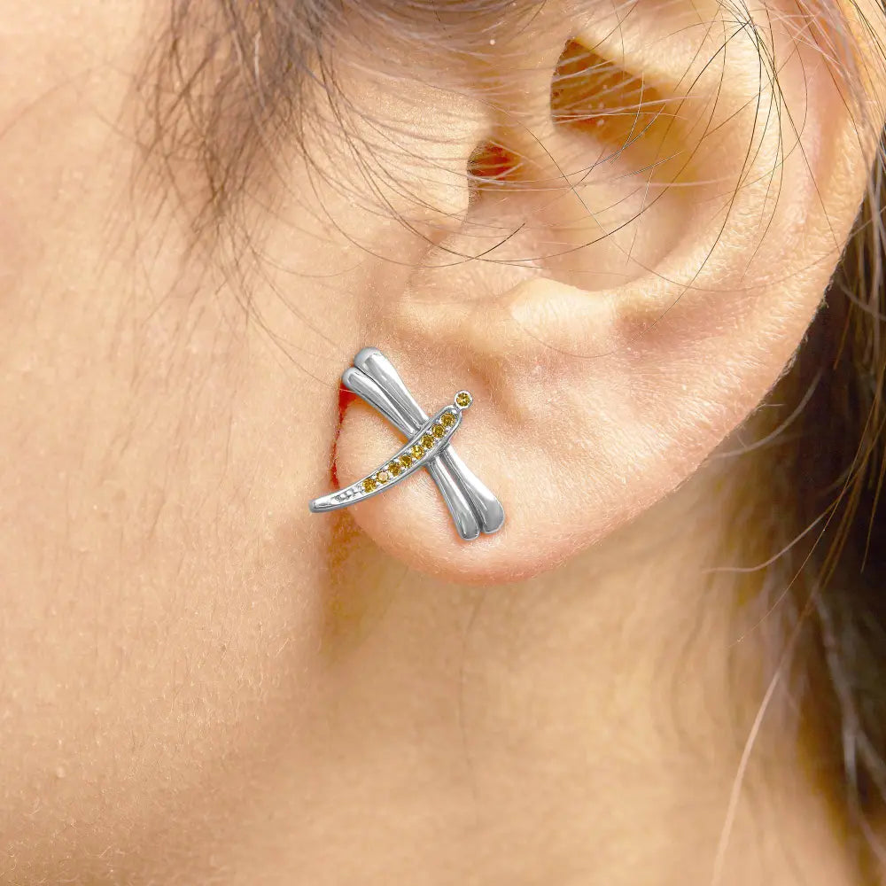 .925 Sterling Silver Yellow Diamond Accent Dragonfly Stud Earrings (Yellow Color, I2-I3 Clarity) - Bijoux-NYC Direct