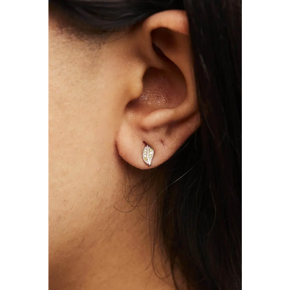 .925 Sterling Silver Yellow Diamond Accent Leaf Stud Earrings (Yellow Color, SI1-SI2 Clarity) - Bijoux-NYC Direct