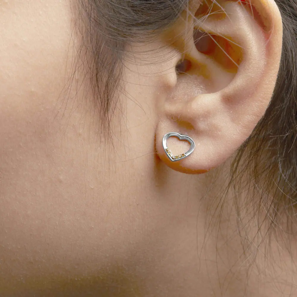 .925 Sterling Silver Yellow Diamond Accent Open Heart Stud Earrings (Yellow Color, SI1-SI2 Clarity) - Bijoux-NYC Direct