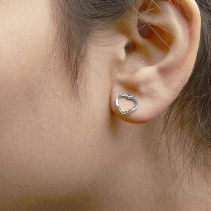 .925 Sterling Silver Yellow Diamond Accent Open Heart Stud Earrings (Yellow Color, SI1-SI2 Clarity) - Bijoux-NYC Direct
