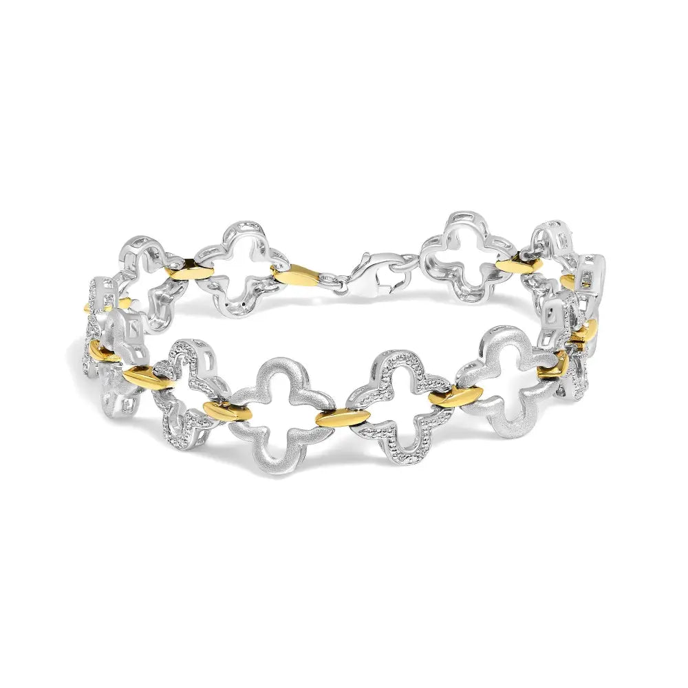 Diamond clover two-tone fashion tennis bracelet in sterling silver – 1/10 cttw bijoux-nyc direct