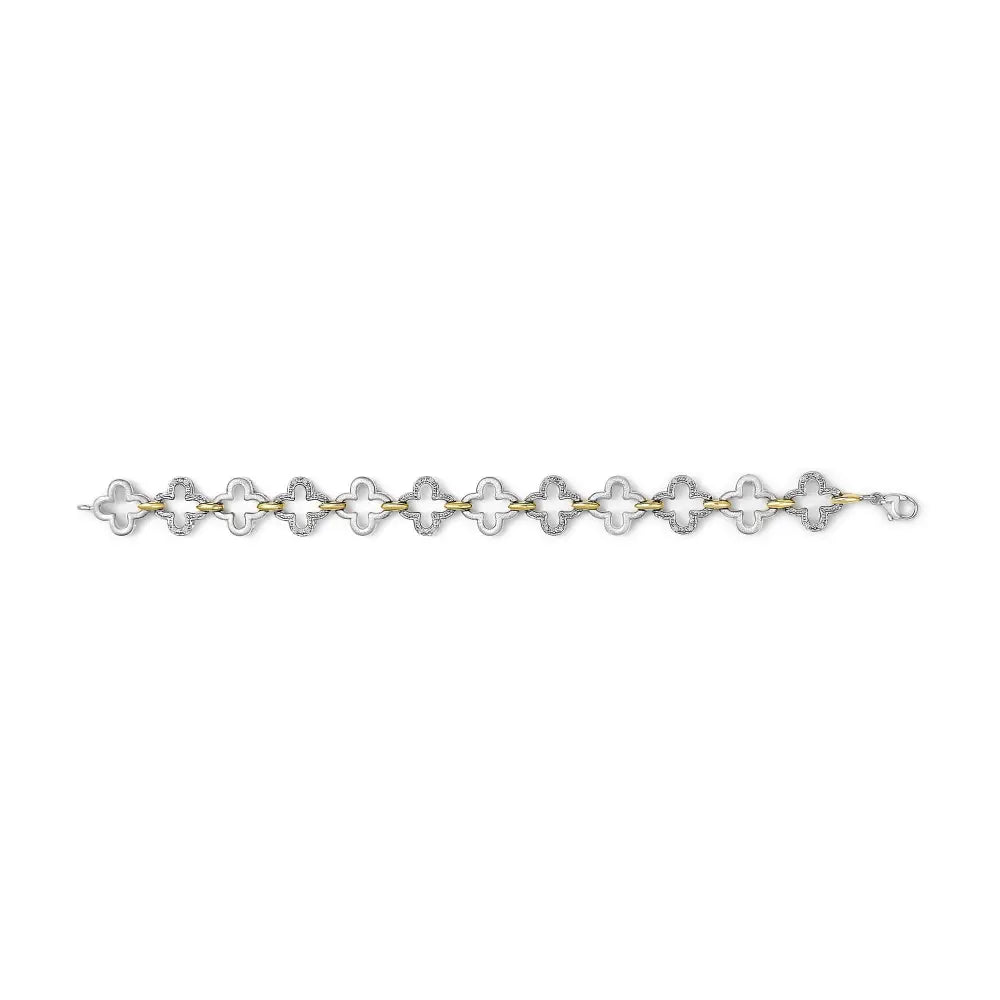 Diamond clover two-tone fashion tennis bracelet in sterling silver – 1/10 cttw bijoux-nyc direct