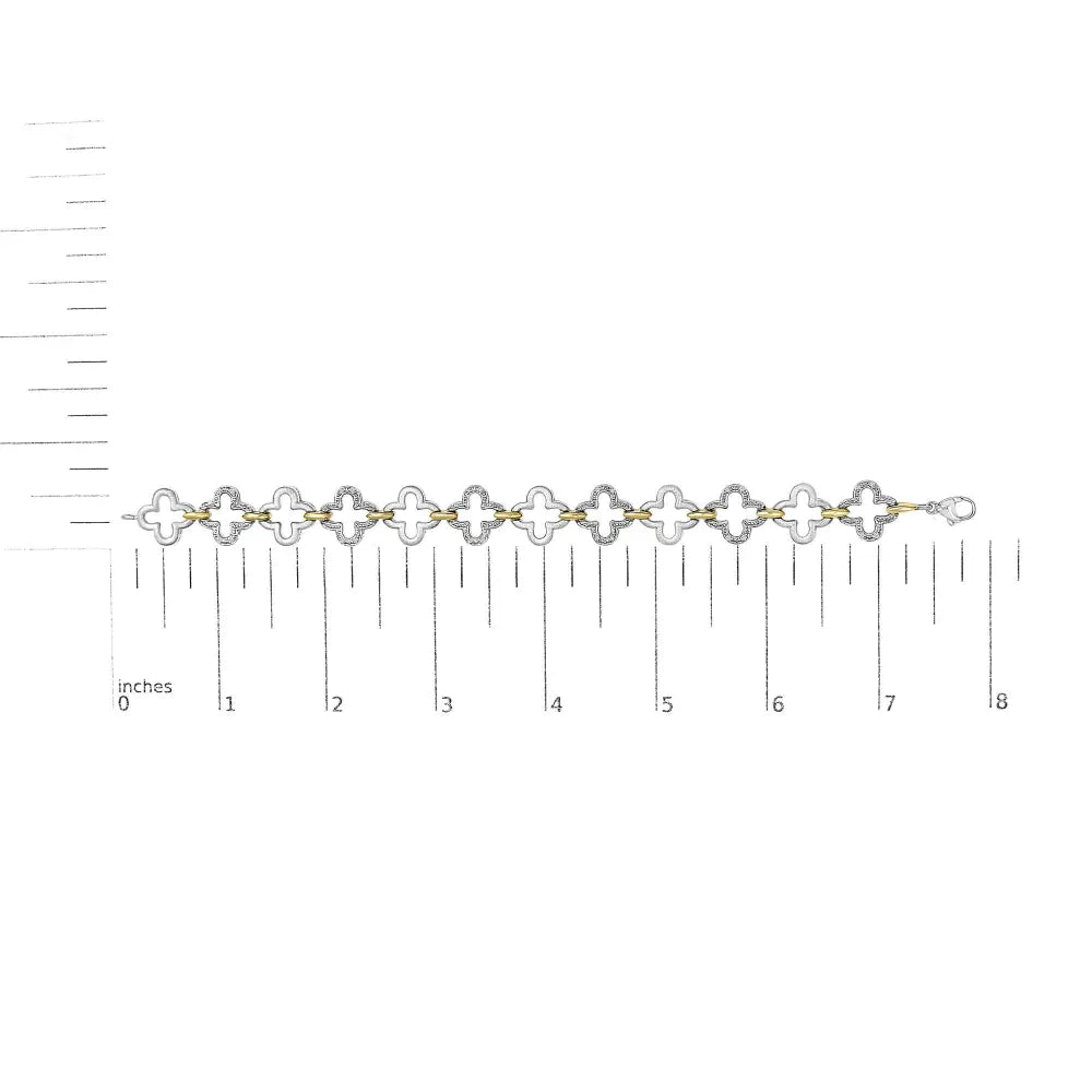 Diamond clover two-tone fashion tennis bracelet in sterling silver – 1/10 cttw bijoux-nyc direct