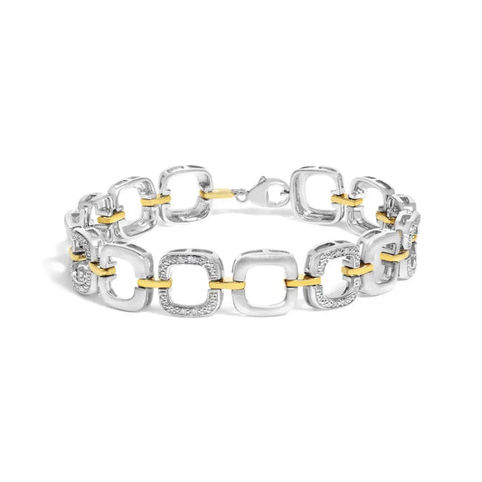 .925 two tone sterling silver diamond accent open box link bracelet (i j color i1 i2 clarity) 7’’ bracelets/bracelet/tennis