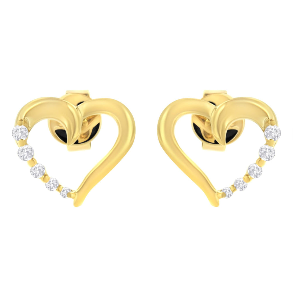 14KT Yellow Gold 1/8 cttw Diamond Journey Heart Earrings (K-L, I1-I2)