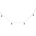 10K White Gold Dangling 5x3 mm Pear Blue Sapphire and Diamond Station Necklace - 18" Inches