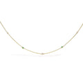 14K Yellow Gold Bezel Set Alternating Green Emerald and Diamond Station Necklace - 18" Inches